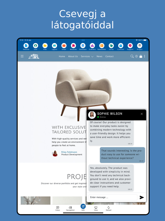 Chat a látogatókkal a Website Builder alkalmazásban – Tablet nézet