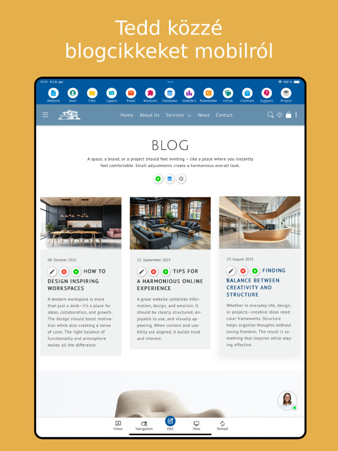Blogbejegyzések mobil kezelése – Tablet megjelenítés