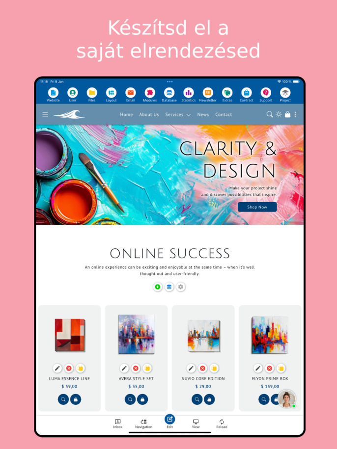 Layout szerkesztő a Website Builder alkalmazásban – Tablet nézet