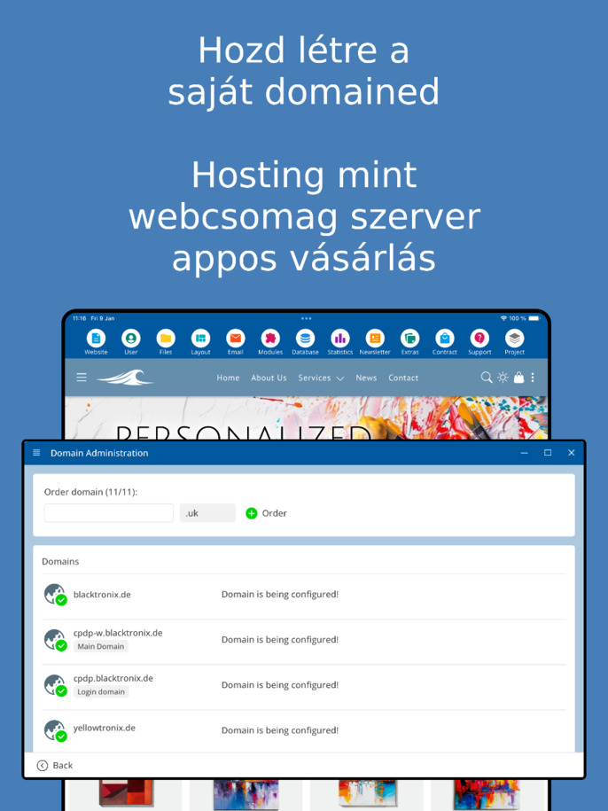 Domainkezelés az alkalmazásban – Tablet képernyőképe