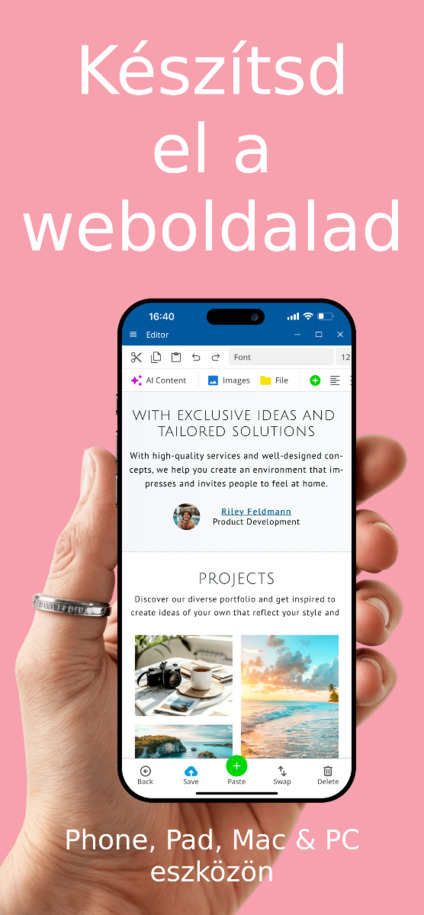 Website Builder alkalmazás - Weboldal készítése alkalmazással iOS-en és Androidon – Telefon nézet