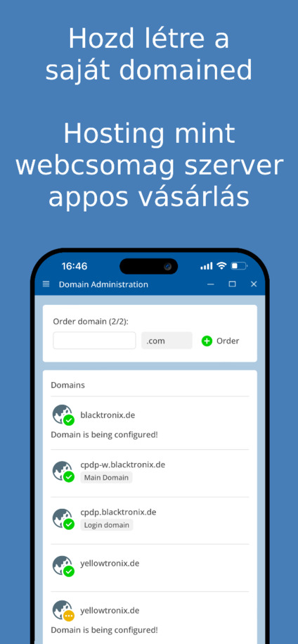 Saját domain létrehozása és kezelése – Alkalmazás képernyőképe